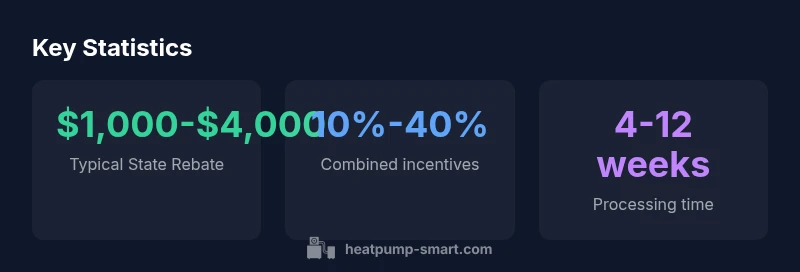 Infographic showing rebate ranges and timelines for California heat pumps