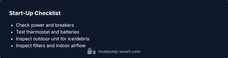 Checklist infographic for heat pump startup checks