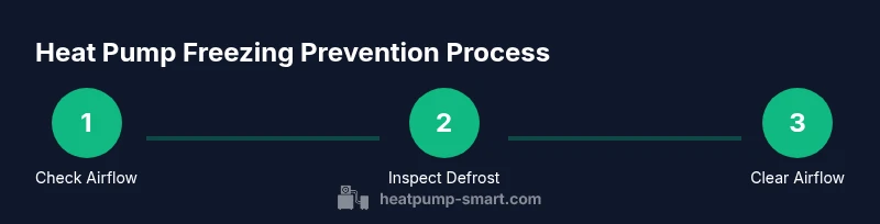 Infographic showing a 3-step process to prevent heat pump freezing in winter