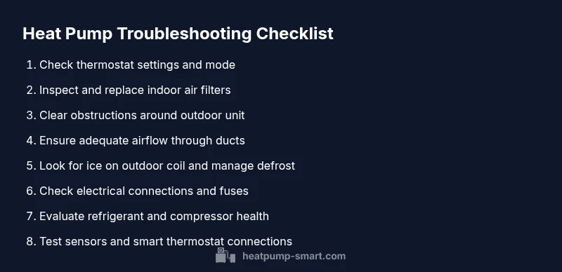 Checklist infographic for heat pump troubleshooting
