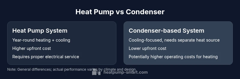 Comparison infographic showing heat pump vs condenser