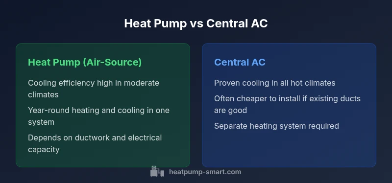 Infographic comparing heat pump and central AC cooling performance
