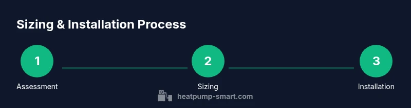 Infographic showing three steps: Assessment, Sizing, Installation for heat pump sizing
