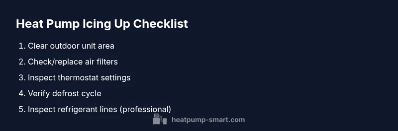 Checklist infographic for diagnosing heat pump icing up