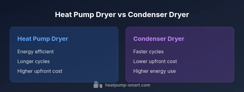 Comparison infographic showing heat pump dryer versus condenser dryer features