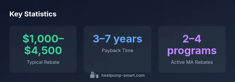 Infographic showing typical MA heat pump rebates, payback time, and programs