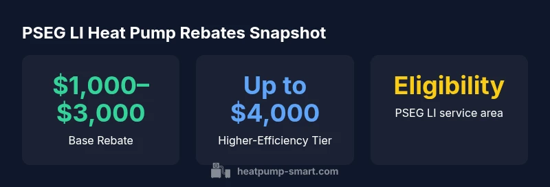 Infographic showing rebate ranges for PSEG LI heat pump rebates